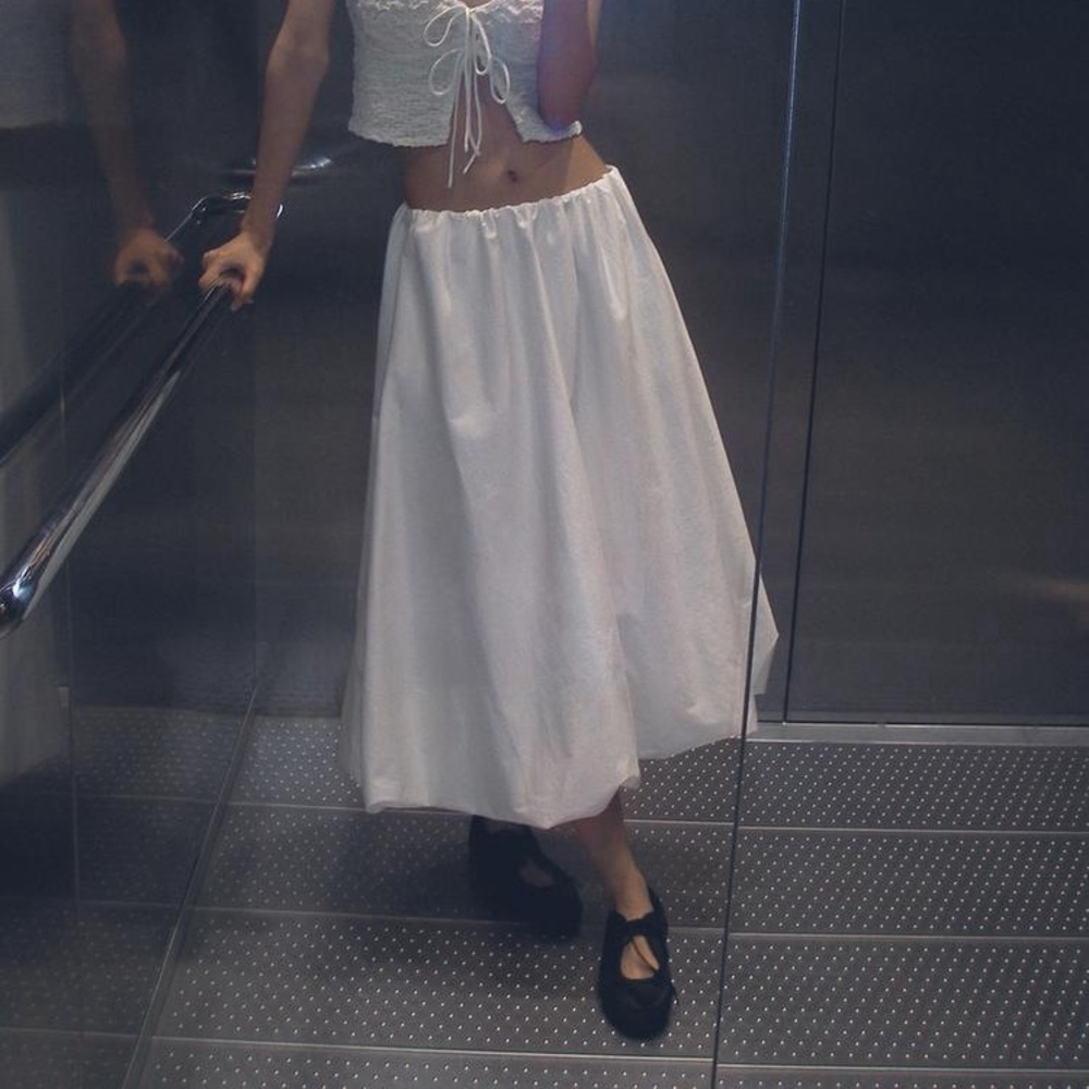 Zara Balloon Midi White Skirt